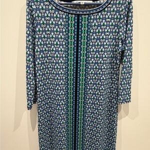 Max Studio Blue and Green Patterned Long Sleeve Dress